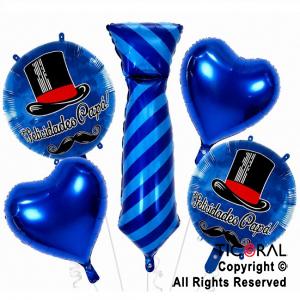 SET DE GLOBOS METALIZADO CORBATA FELICIDADES PAPA 5 UNIDADES X 1